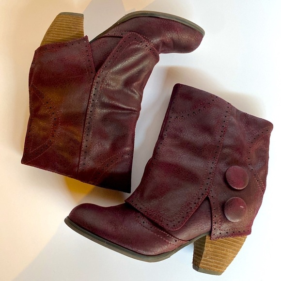 Not Rated Button Western Booties Wine Burgundy Boots Size 8 - Picture 1 of 10